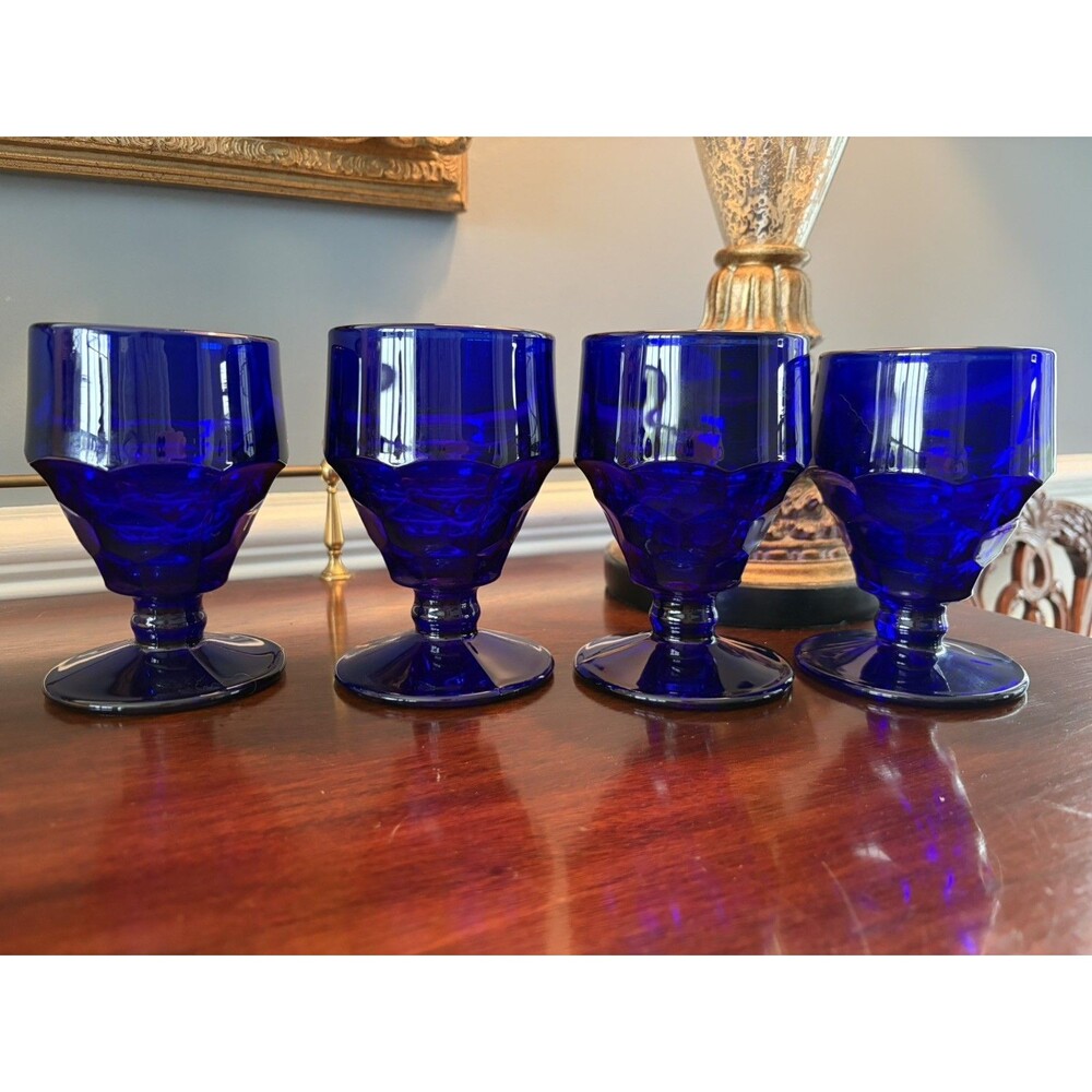 Viking Georgian Cobalt Blue Low Water Goblet Set of 4 Viking Glassware